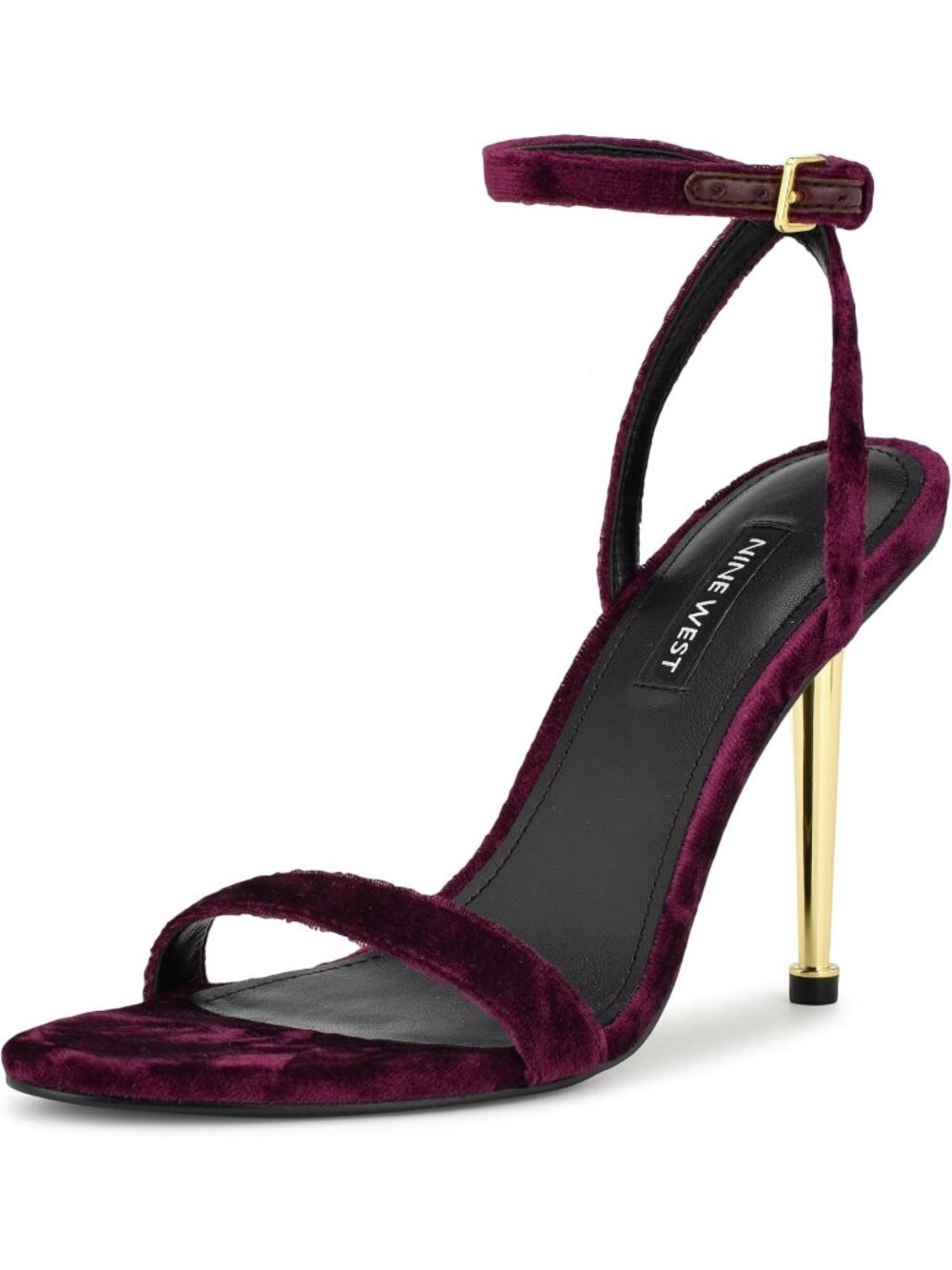 Women's Dark Purple Velvet Open Toe Ankle Strap Reina Stiletto Heel Sandal Shoes